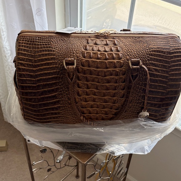 Other - Brown Croc-Embossed Leather Weekender Bag